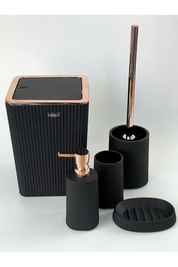 Luxury Acrylic Wick Pattern Black Rose Gold 5 Piece Bathroom Set