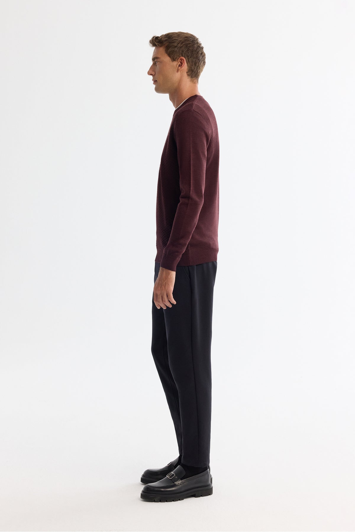 Men's Burgundy Textured Basic Sweater E005109