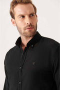 Men's Black Shirt 100% Cotton Slim Soft Button Down Collar Long Sleeve Regular Fit E002206