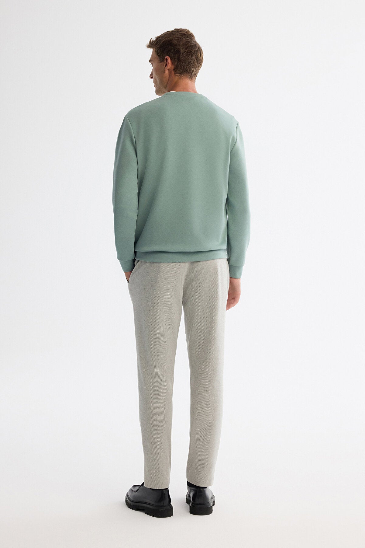 Erkek Mint Yeşil Bisiklet Yaka Pamuklu Nakışlı Regular Fit Sweatshirt A42Y1247