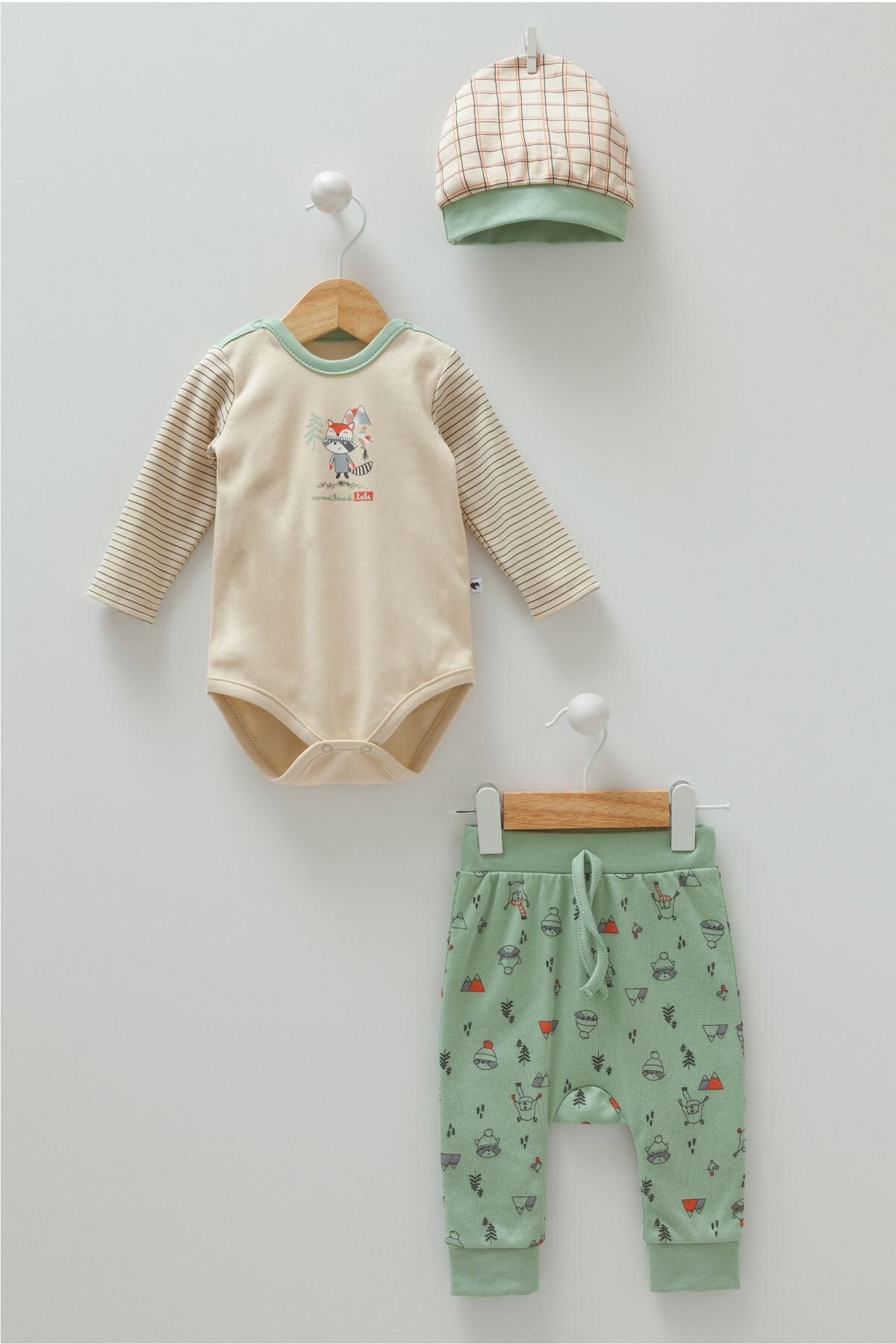 100% Cotton New Season Men's Body-Pants-Hat 3-Piece Baby Set + Handkerchief (baby Set)