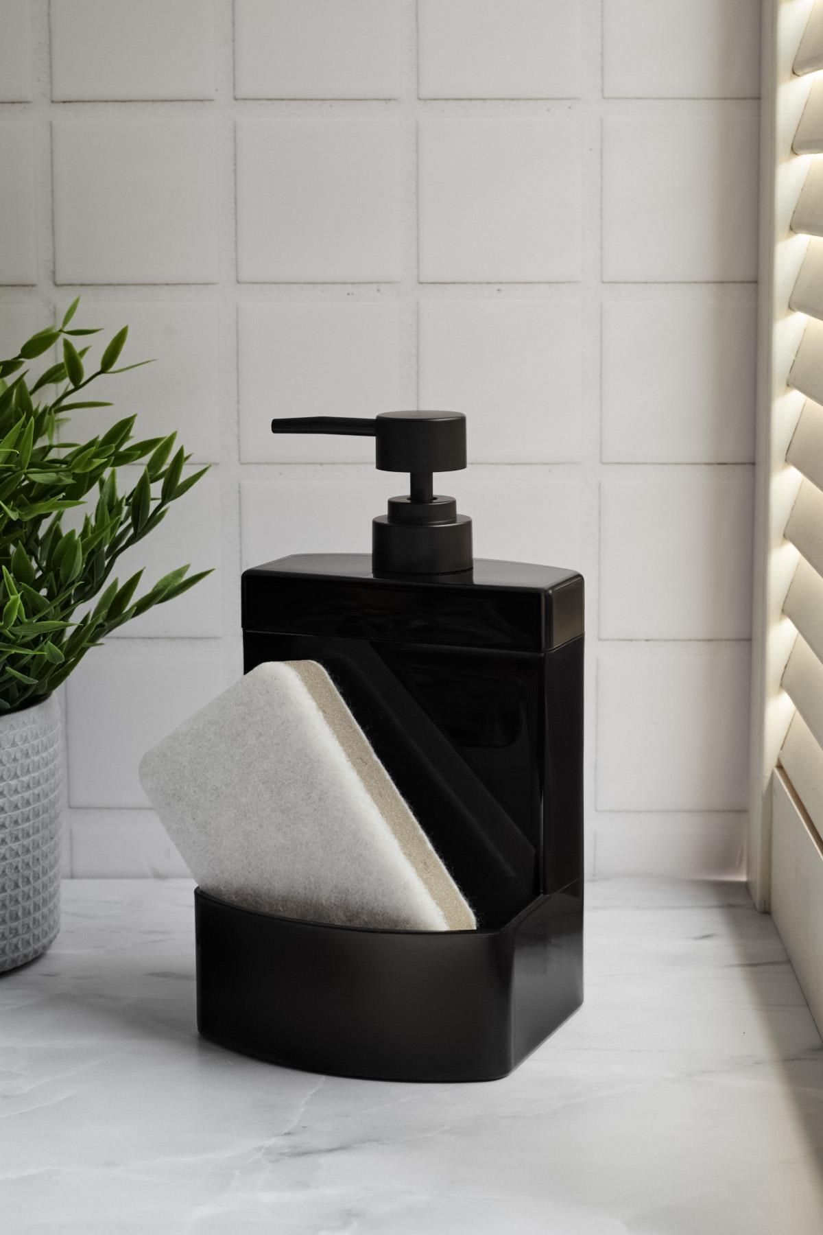 Barton Black Kitchen Liquid Soap Dispenser Acrylic with Sponge