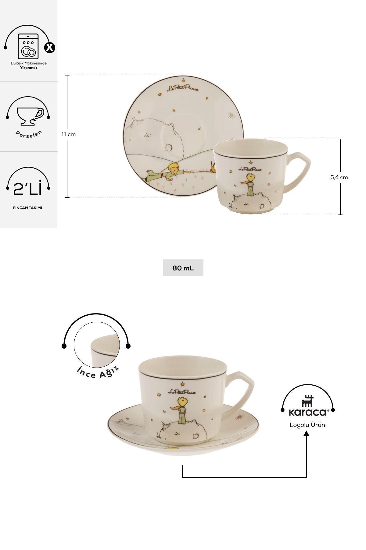 Little Prince 2 Person Coffee Cup Set 80 ml