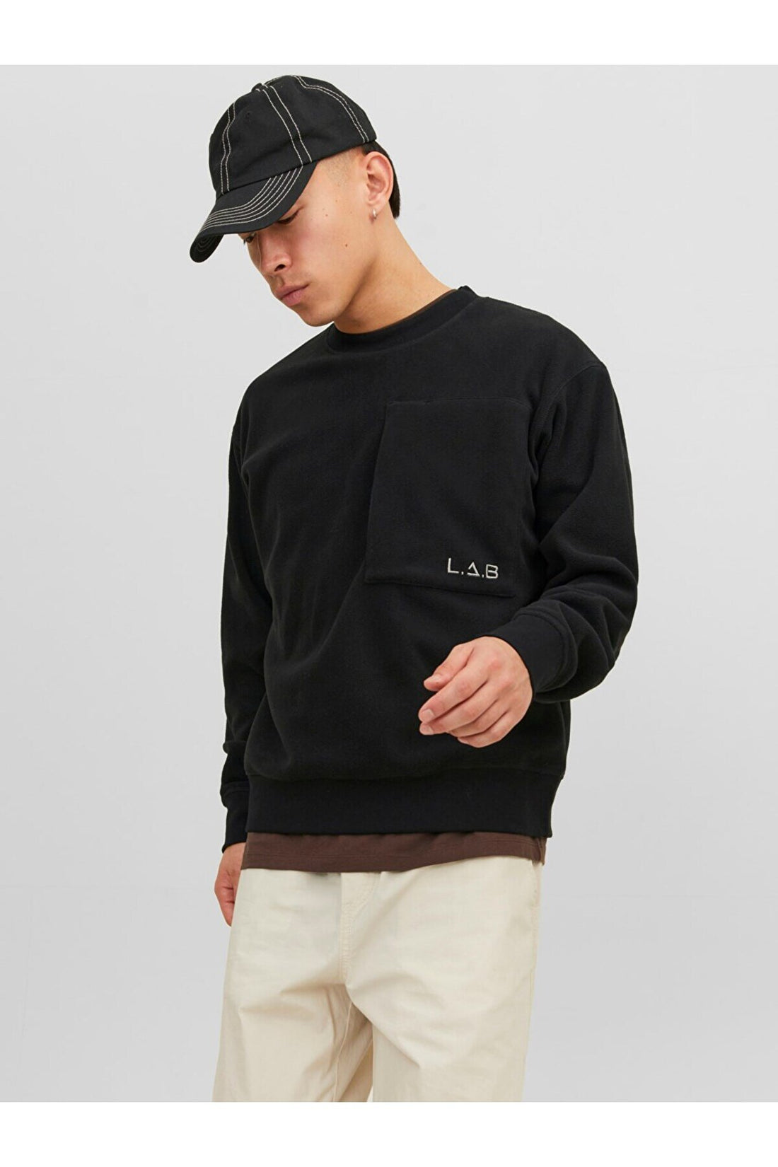 Men's L.a.b Embroidered Crew Neck Fleece Sweatshirt