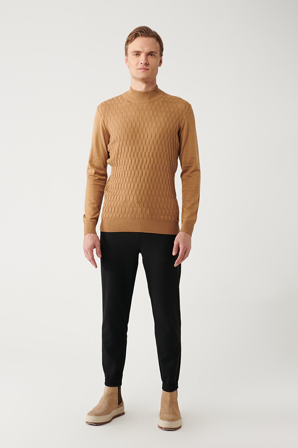 Men's Camel Half Turtleneck Cotton Knitwear Sweater E005106