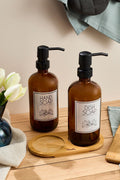 Lotion 2 Pcs White Kitchen Liquid Soap Dispenser Set 500ml+500ml With Bamboo Tray