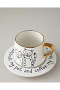 Cute Cat New Bone China 2 Pieces 1 Person Tea Cup Set 320 ml Black-Gold