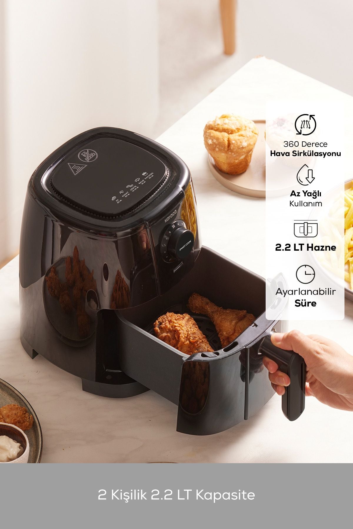 Smart Cook Compact Airfryer Black 2 Seater with Time Adjustment Up to 60 Minutes