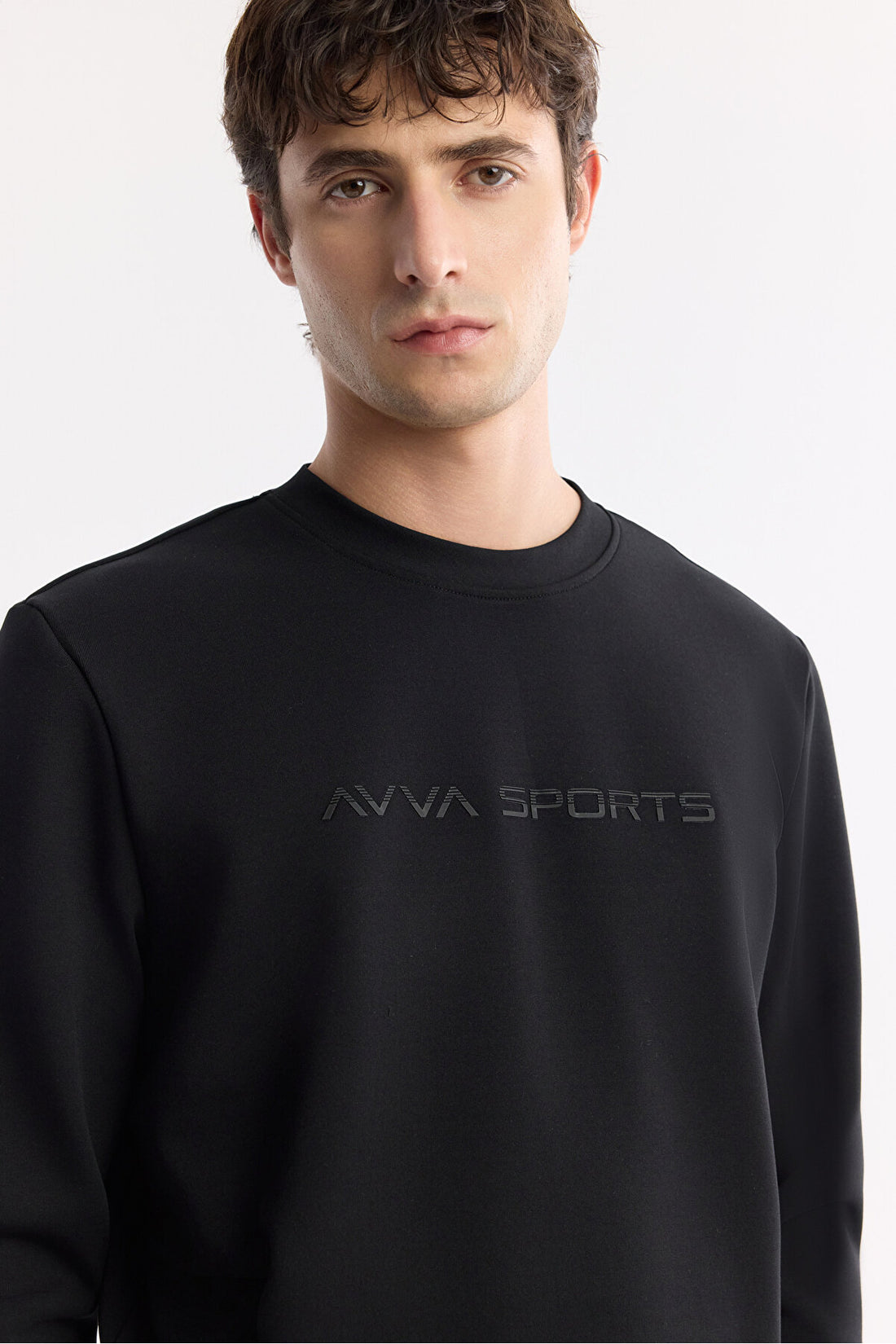 Erkek Siyah Bisiklet Yaka Baskılı Bi-Stretch İnterlok Regular Fit Sweatshirt A51Y1208