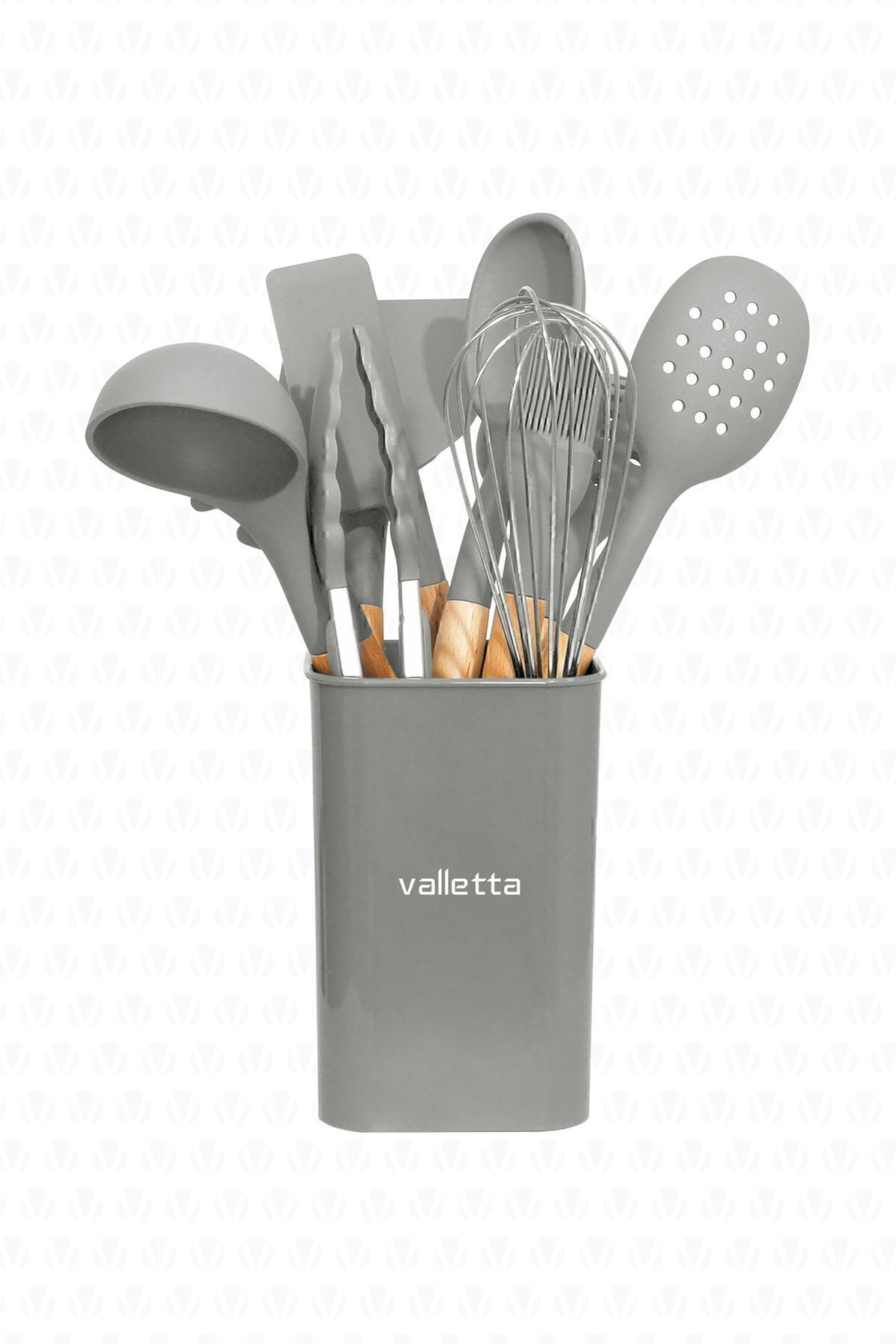 Mattis Heat Resistant Silicone Fireproof Non-stick 11 Piece Serving Set Grey With Stand