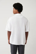 Men's White Shirt Apaj Collar 100% Linen Short Sleeve Oversize Fit A41y2209