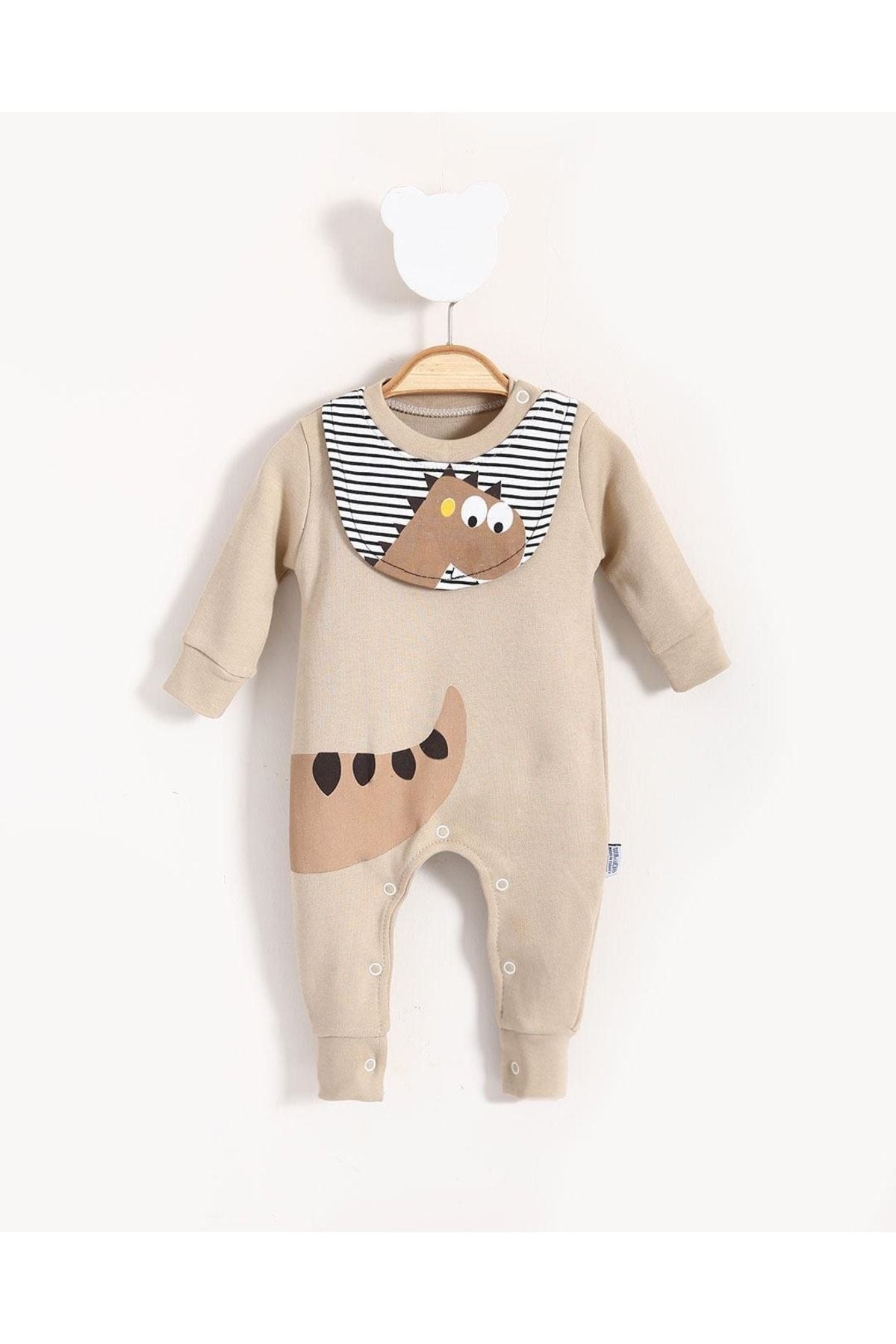 Dinosaur Image and Apron Detailed Baby Jumpsuit