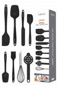 Drongo Heat Resistant Fireproof Non-stick Silicone Spatula Set 8 Pieces Black