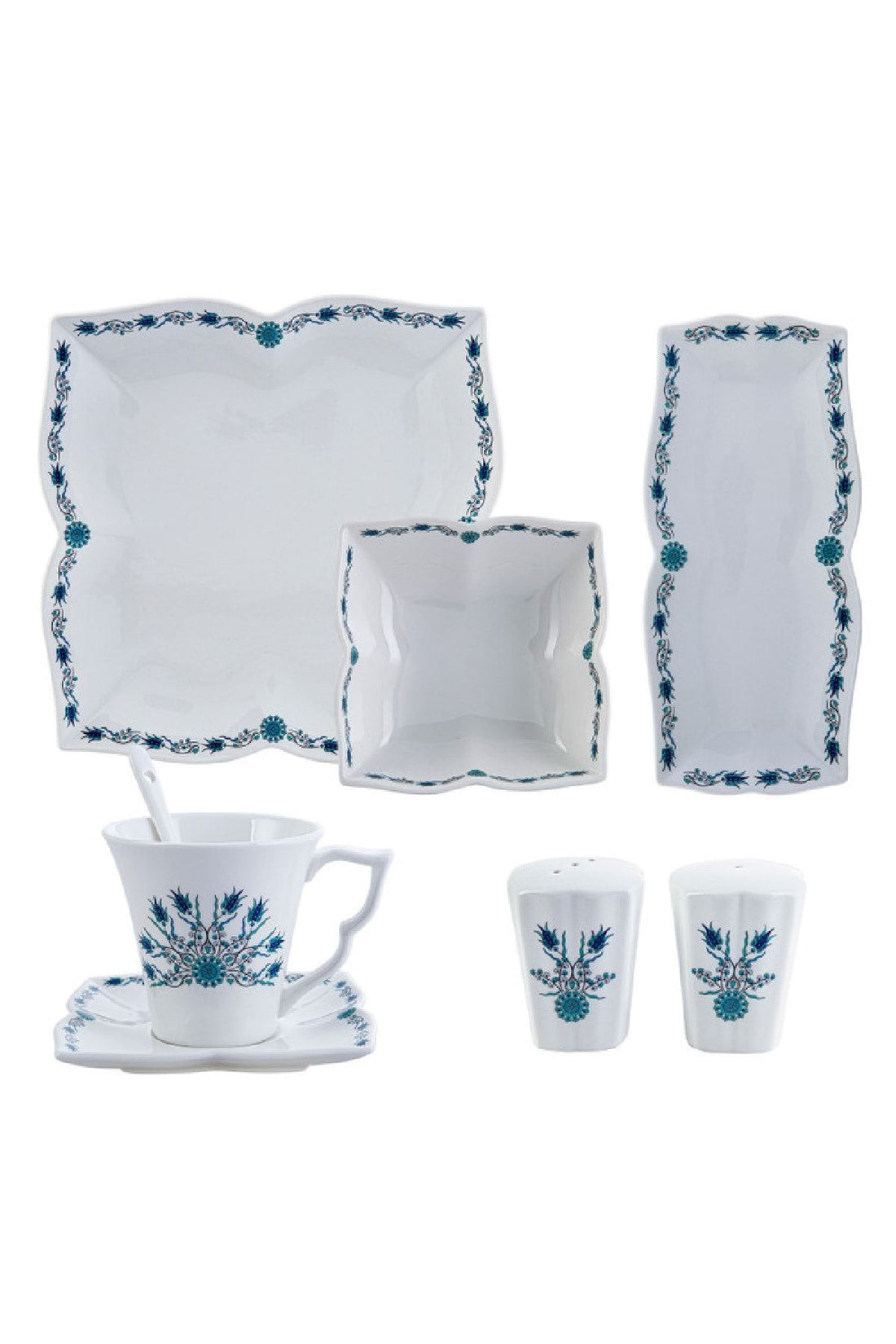 Iznik 32 Pieces 6 Seater Square Breakfast Serving Set