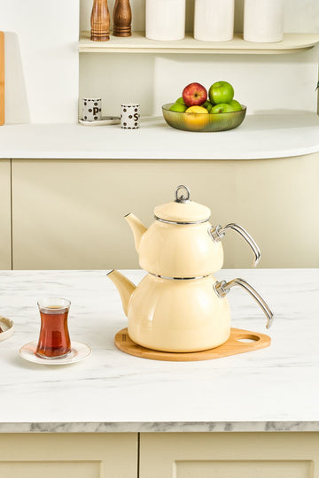 Erva Enamel Induction Base Teapot Cream