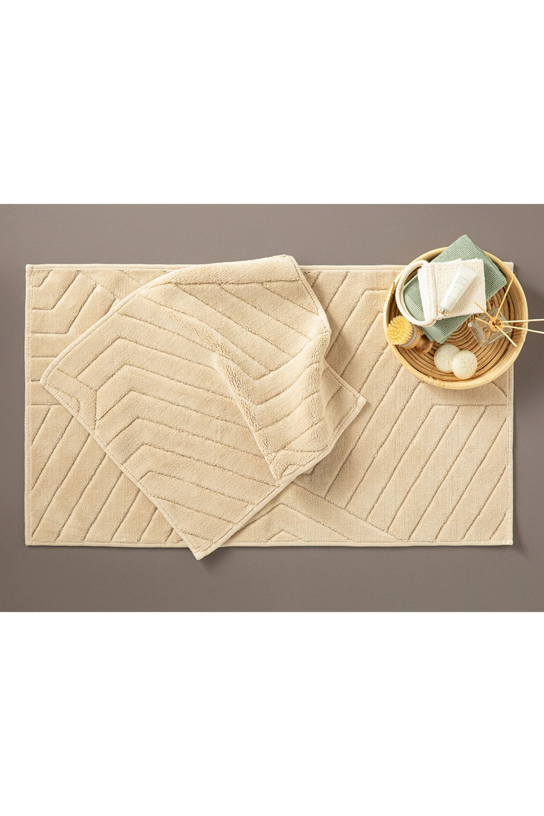 Wavy Cotton Bath Mat Set 60x100 Cm 60x50 Cm Beige