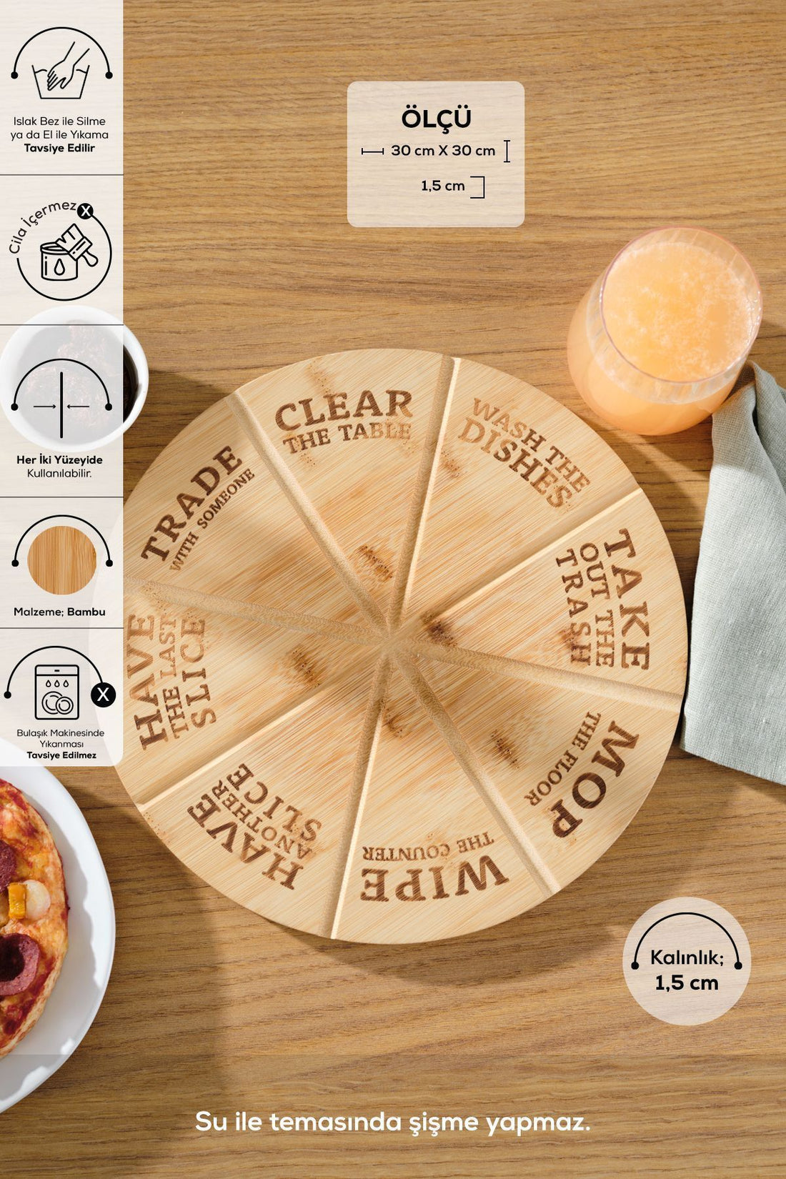 Funny Bamboo Pizza Serving Board 30 cm