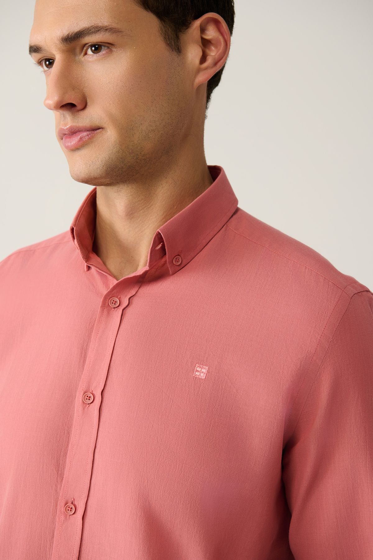 Men's Dusty Rose Shirt 100% Cotton Slim Soft Buttoned Collar Long Sleeve Regular Fit E002206