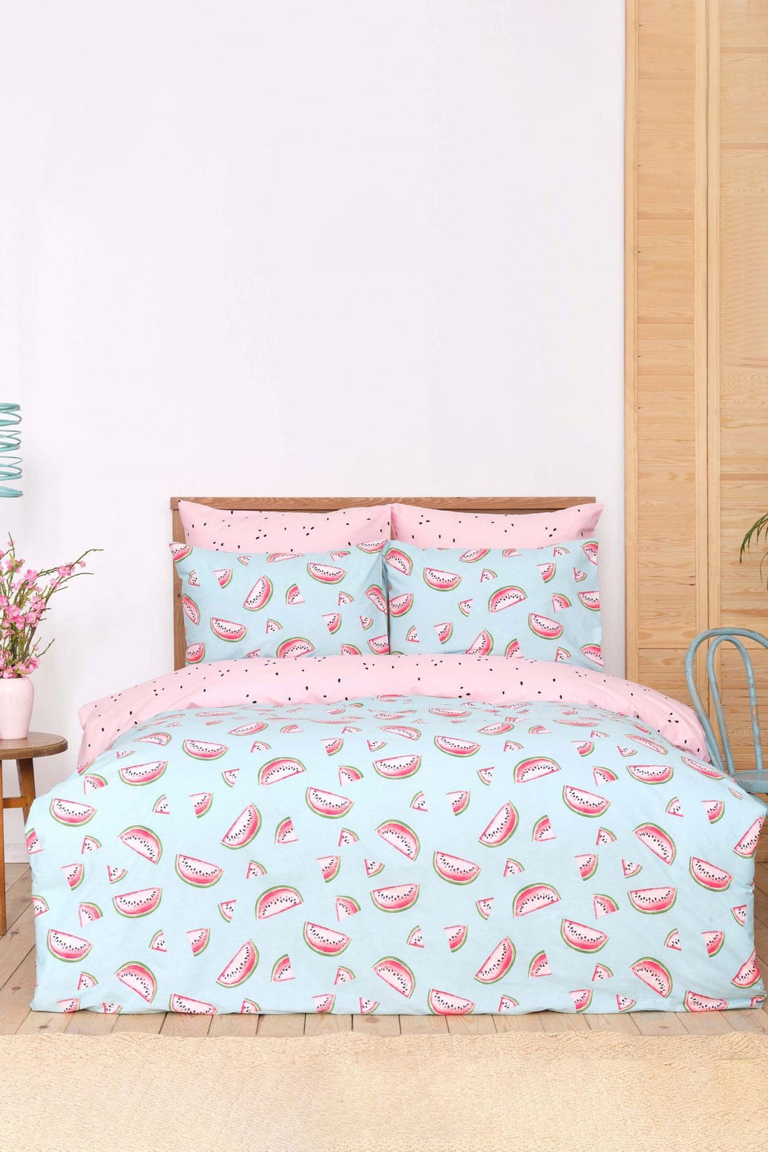 Watermelon Blue 100% Cotton Single Size Duvet Cover Pillow Set