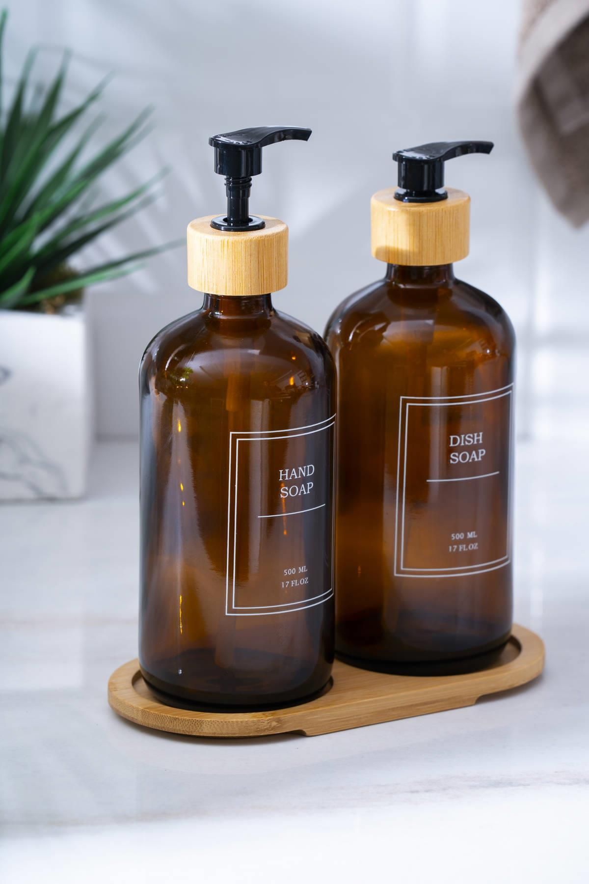 Louvre Bamboo Stand 2-Pack Liquid Soap Dispenser - 500 ml