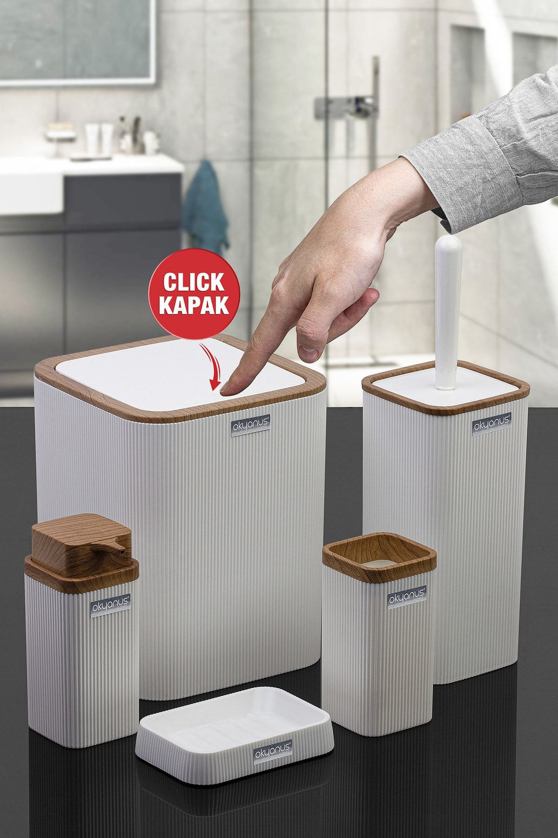 Stella White Wood Pattern Striped 5-Piece Bathroom Set