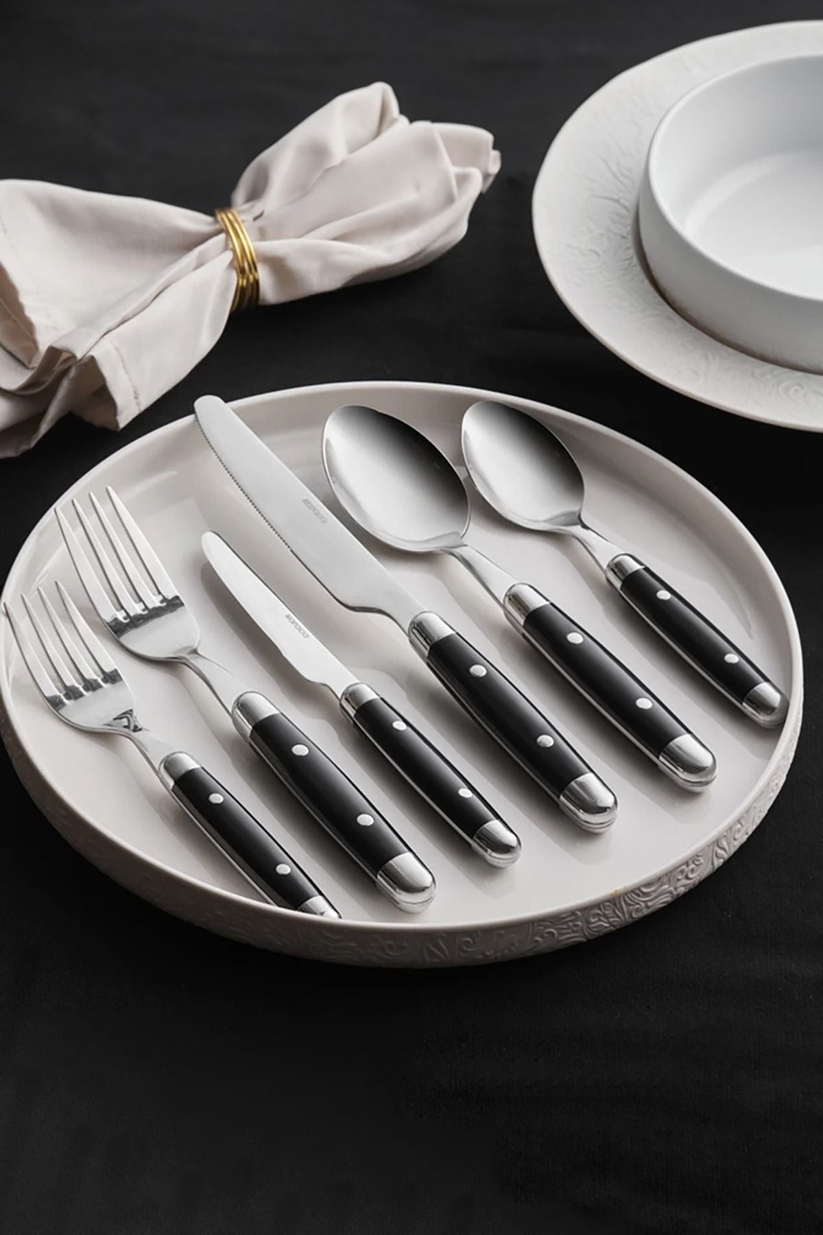 Alina 36 Pieces 6 Seater Fork Spoons Knife Set Black