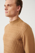 Men's Camel Half Turtleneck Cotton Knitwear Sweater E005106