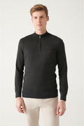 Men's Anthracite Round Neck Wool Blended Regular Fit Knitwear Sweater E005019