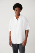 Men's White Shirt Apaj Collar 100% Linen Short Sleeve Oversize Fit A41y2209