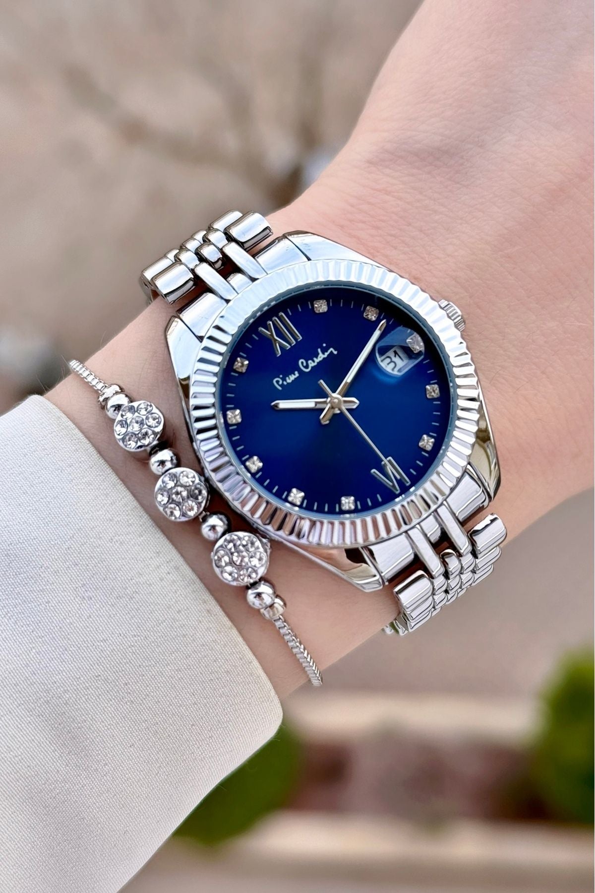 Dial Navy Blue Cord Silver Color 34 mm Women's Watch