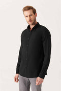 Men's Black Shirt 100% Cotton Slim Soft Button Down Collar Long Sleeve Regular Fit E002206