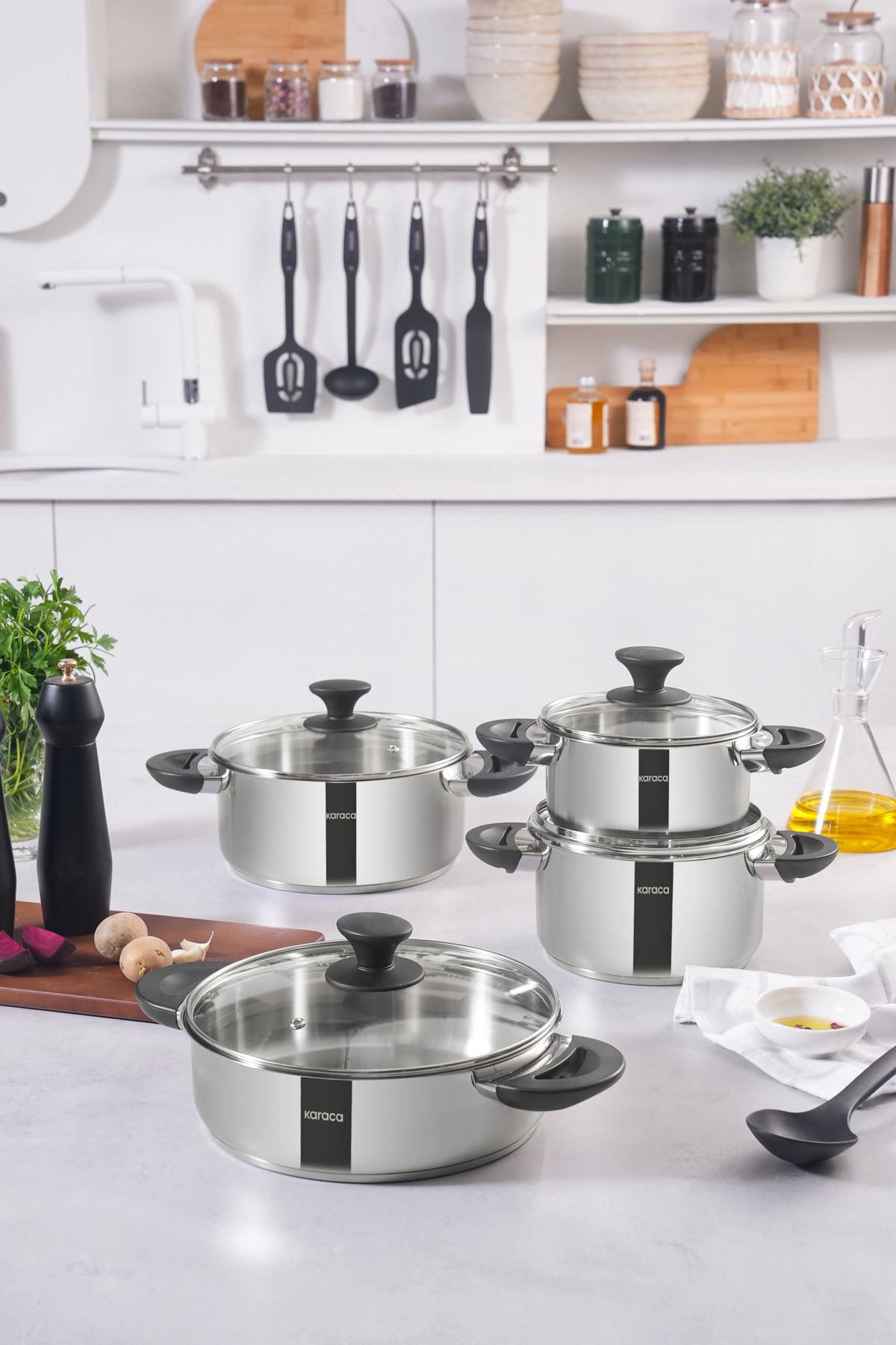 Buca 8 Piece Steel Cookware Set with Induction Base