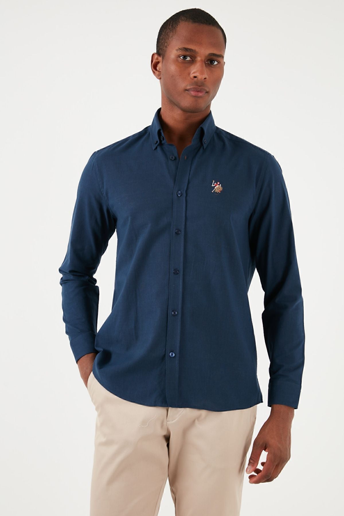 U.s Polo Logo Buttoned Collar 100% Cotton Regular Fit Shirt Mens Shirt G081GL0041829583