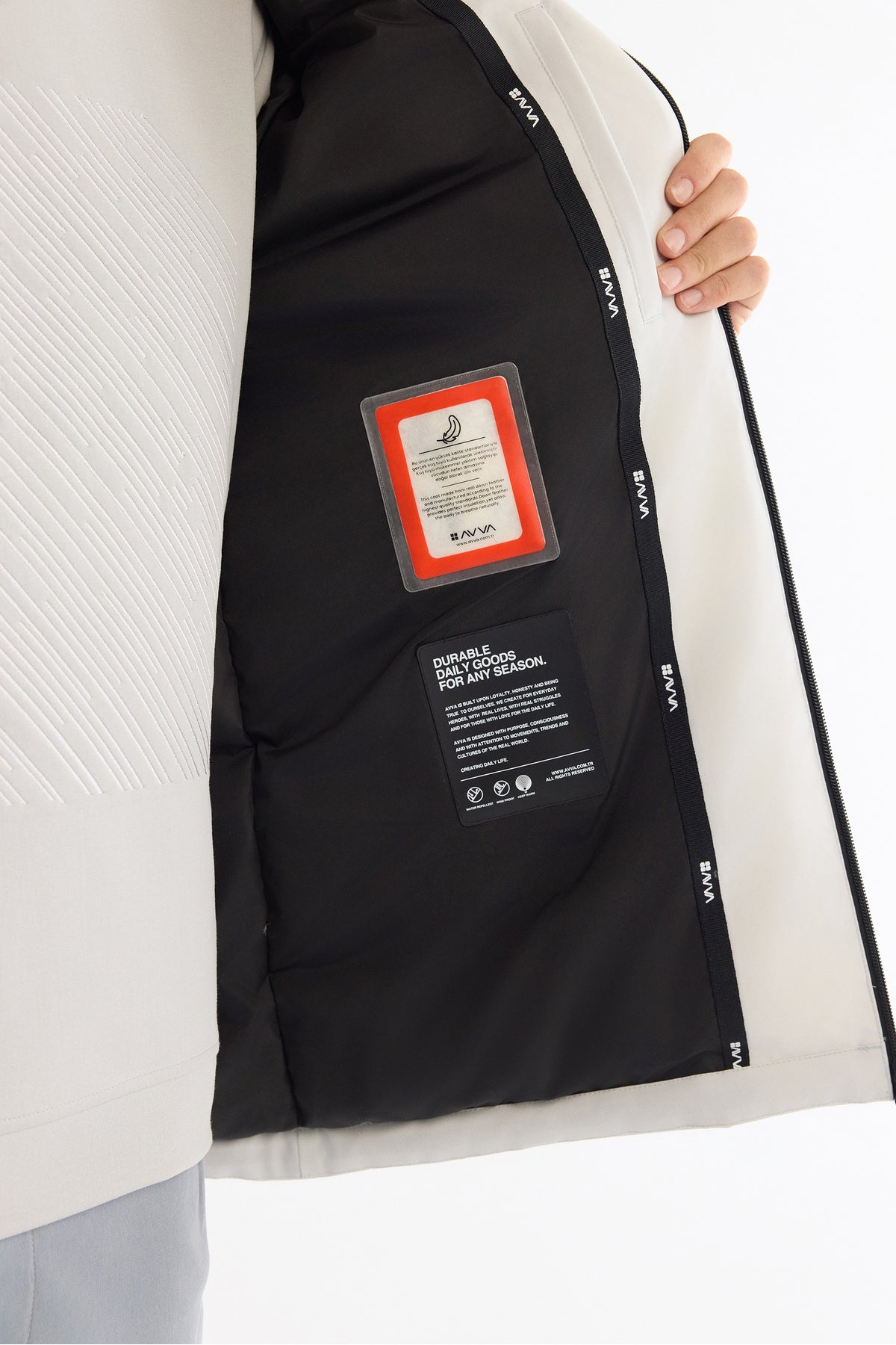 Erkek Açık Gri Kapüşonlu Su İtici Rüzgar Geçirmez Kaz Tüyü Comfort Fit Mont A42Y6044