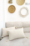 2 Pcs Rectangle Handmade Natural Bulldom Cloth Authentic Organic Cotton Tassel Pillow Case