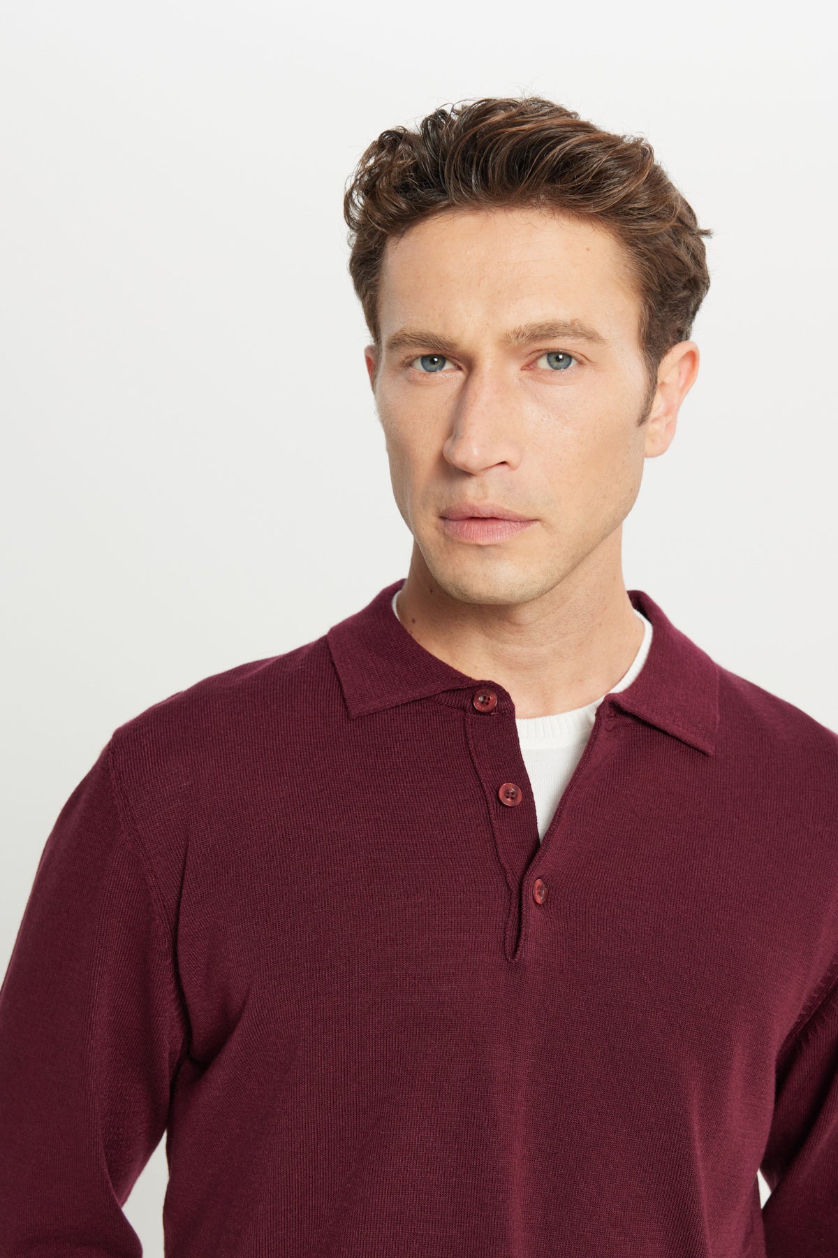 Men's Burgundy Anti-Pilling Anti Pilling Fabric Standard Fit Polo Collar Sweater
