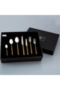 9400 Safari Black Gold 84 Pieces 12 Seater Fork Spoons Knife Set With Leather Case