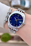 Dial Navy Blue Cord Silver Color 34 mm Women's Watch