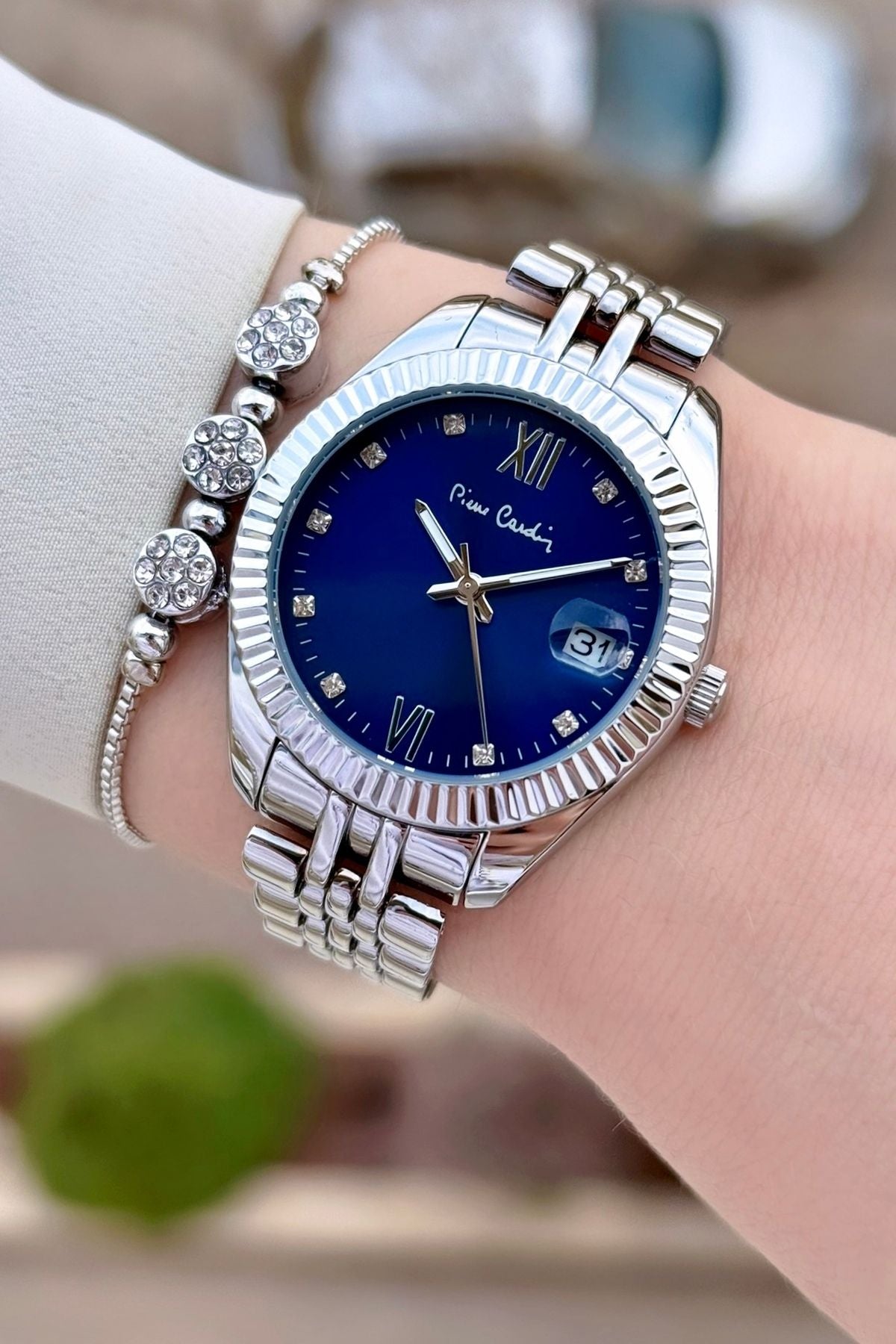 Dial Navy Blue Cord Silver Color 34 mm Women's Watch