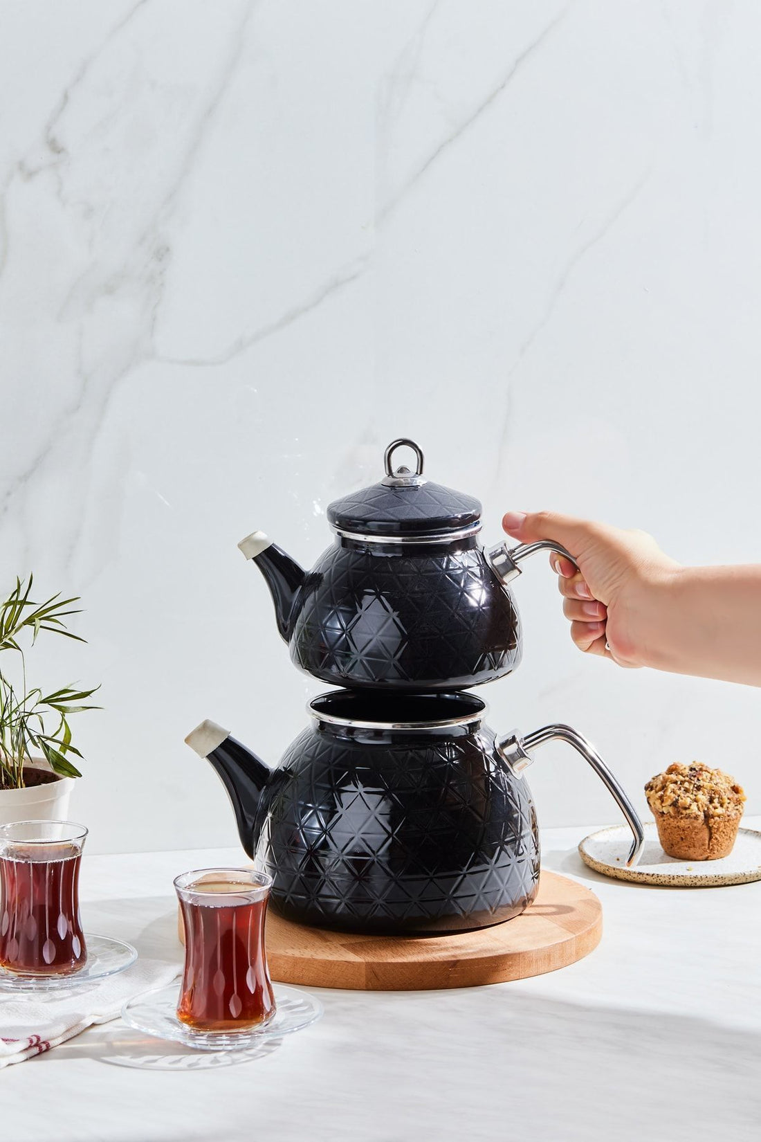 Crystal Black Enamel Midi Teapot Set