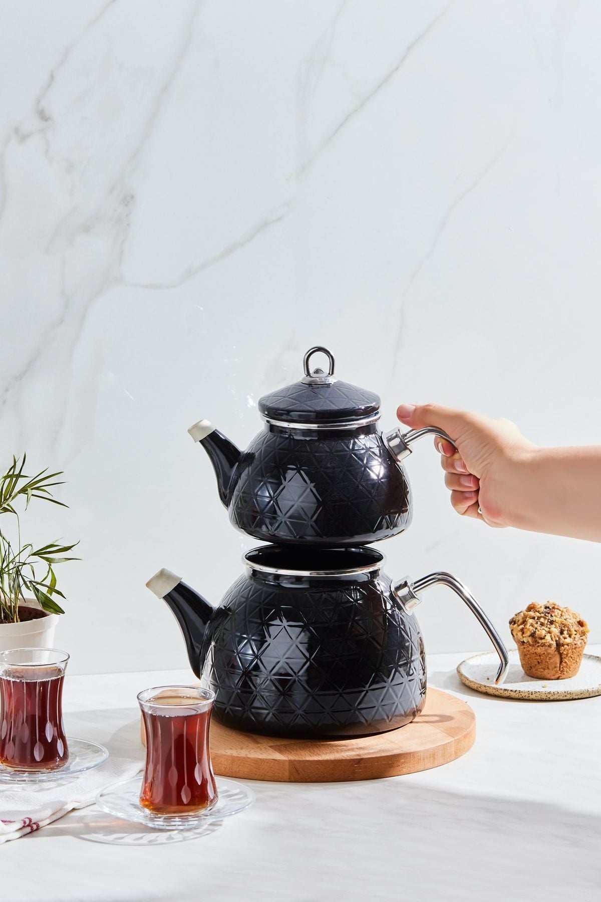 Crystal Black Enamel Midi Teapot Set