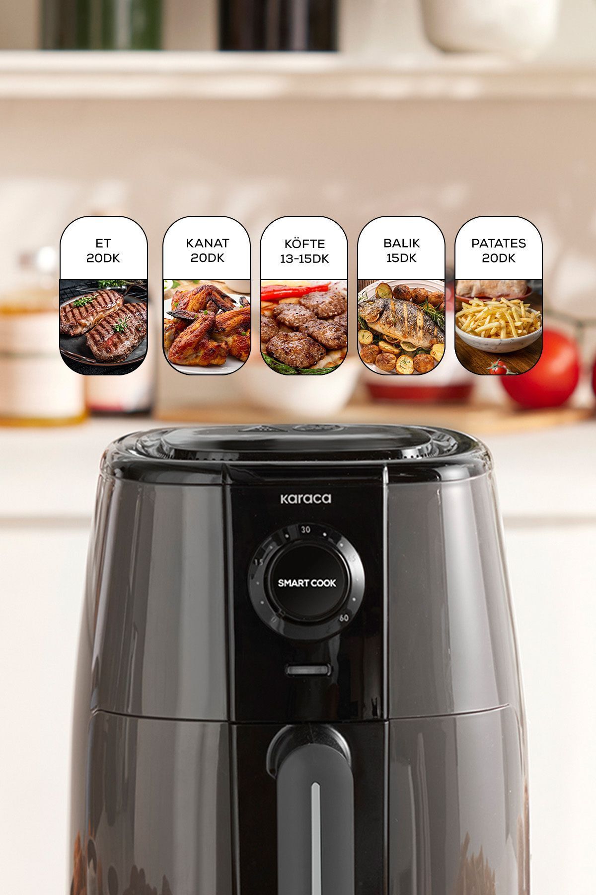 Smart Cook Compact Airfryer Space Grey 2 Seater with Time Adjustment Up to 60 Minutes