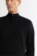 Erkek Siyah Fermuarlı Dik Yaka Soft Touch Triko Regular Fit Kazak A42Y5056