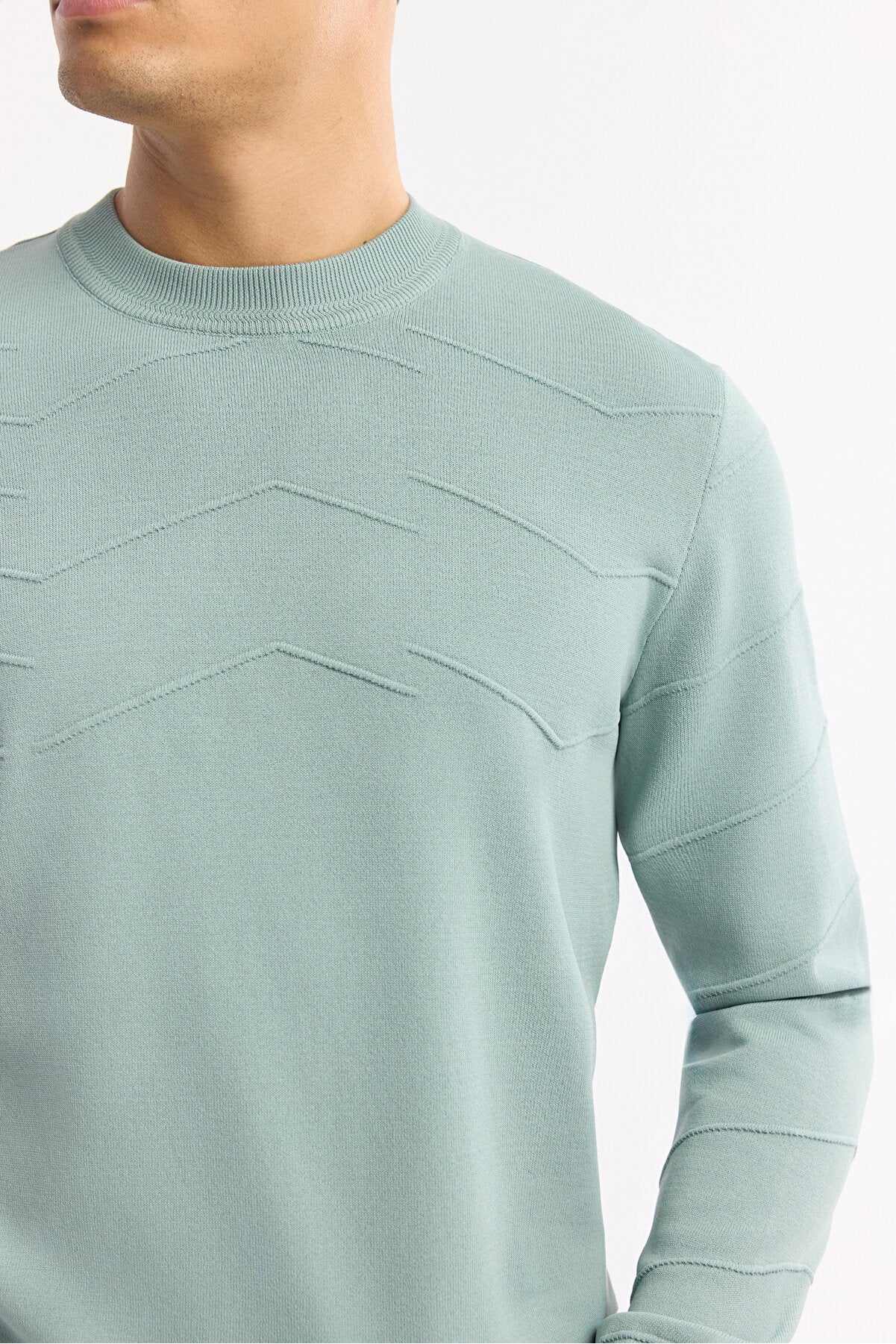 Erkek Nil Yeşili Bisiklet Yaka Dokulu Rayon Triko Regular Fit Kazak A51Y5022