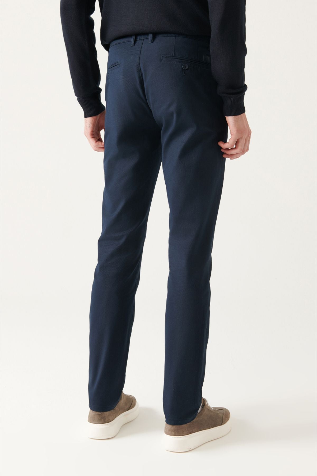 Men's Navy Blue Slim Fit Slim Fit Slim Fit Stretch Chino Canvas Pants B003002