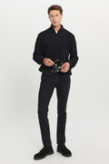 Men's Black Cotton Standard Fit Regular Fit Zipper Bato Collar Jacquard Knitwear Sweater