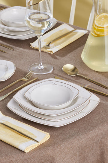 Square Bone Tie 60 Pieces 12 Seater Dinner Set Gold