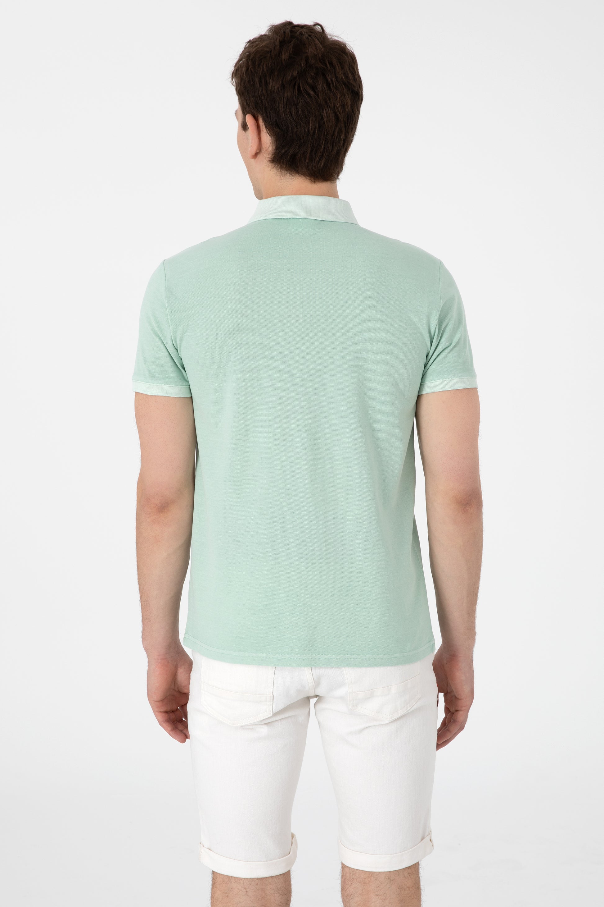 Men's Slim Fit Polo Neck Water Green Wash Basic T-Shirt