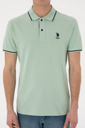 Men's Slim Fit Polo Neck Water Green Basic T-Shirt
