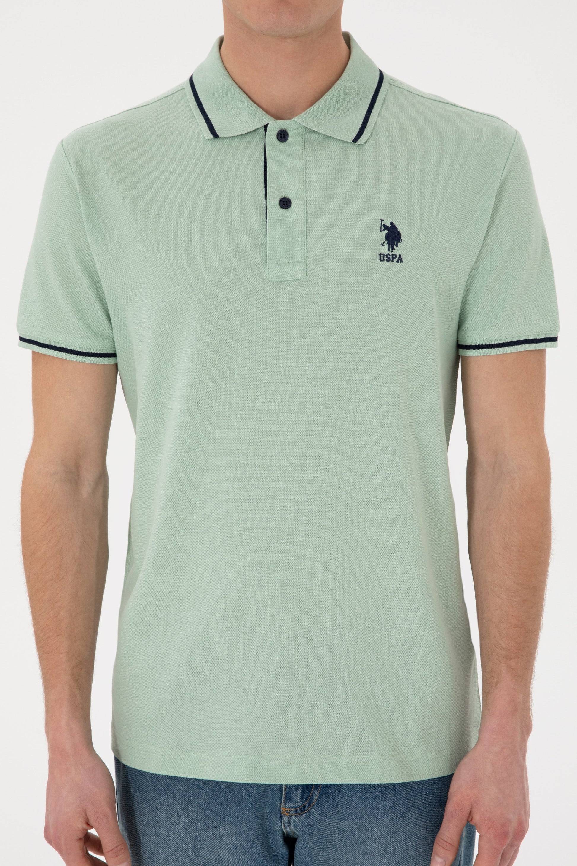 U.S. Polo Assn. - Men's Slim Fit Polo Neck Water Green Basic T-Shirt